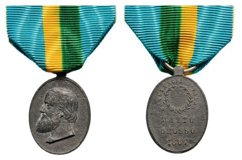 Rare MattoGrosso Medal for the Troops, instituted in 1867 Breast Badge, 28.5x20 mm, Zinc, obverse