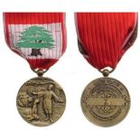 LEBANESE MERIT MEDAL, instituted in 1959 Breast Badge, bronze, 36x30 mm, original ring and ribbon,