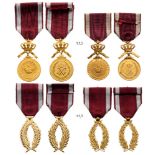 Lot of 4 decorations Gold Palm of the Order of the Crown (2), Gold Medal of the Order of the