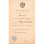 Romanian Authorization of wear for a War Cross 1914-1918 Printed paper partially handwritten,