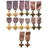 Lot of 7 Combatant Cross Miniatures Breast Badges, bronze, different sizes, original suspension