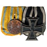 Bar of 2 Decorations Prussia, Iron Cross 1914, 2nd Class, 41 mm, Silver, Saxony, Friedrich August