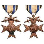 Lot of 2 MILITARY MERIT CROSS 4th Class. Breast Badges, 43 mm, Bronze, original suspension rings and