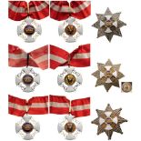 Lot of 3 ORDER OF THE CROWN OF ITALY Officer's Sets, 2nd Class, instituted in 1868. Neck Badges,