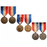 Lot of 3 Ministry of War Honor Medals for Epidemics, (signed Ponscarme) 3rd Republic (1870-1940).