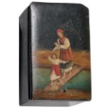 Rectangular case for a deck of playing cards Lacquered wood, scene on the lid "Crossing of the