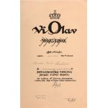 ORDER OF SAINT OLAF Diploma for a Commander’s Cross of the Order awarded to an Italian Minister, 1st