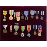 Framed family Group of 17 Decorations Military Medal 3rd Republic, France, World War I Victory Medal