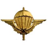 Military Paratrooper Badge Breast Badge, gilt Bronze, 55x74 mm, two suspension rings on the back.