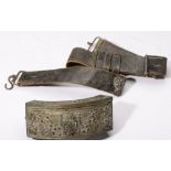 Silver Ottoman Cartridge Box with belt, 18th Century Silver cartridge box, the front embossed