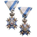 ORDER OF SAINT SAVA Knight's Cross, 2nd Type instituted in 1883.Breast Badge, 42x39 mm, Silver, both