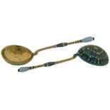 Rare silver gilt and polychrome enamel big spoon Probably a serving ladle caviar, classical model