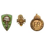 Lot of 3 Badges Wounded Soldier "HR", War Combattant’s Union, member, Five Cross with Swords,