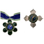 ORDER OF TRISHAKTI PATTA 2nd Class Set, instituted in 1937. Neck Badge, 65 mm, Silver, enameled,