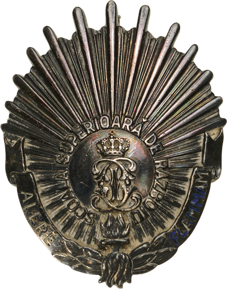 REGIMENTAL BADGE "7 YEARS BAGDE OF THE HIGHER WAR SCHOOL" Breast Badge, 79x47 mm, Silver, maker’s