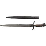 Lion Head Hunting Dagger, 1930 Dagger polished steel mounts and shell guard with staghorn grip and