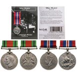 Group of 3 Medals War Medal 1939-1945, Miniature of the War Medal 1939-1945, Defense Medal. Breast