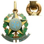 Miniature Medal in the form of the Brazilian coat of arms Breast Badge, 29 mm, GOLD, 4 g., enameled,