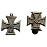 Lot of 2 Iron Cross 1939 Miniatures of 1st Class and 2nd Class, instituted in 1939. Lapelhole