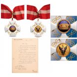 ORDER OF THE CROWN OF ITALY Commander’s Cross with announcing document, 3rd Class, instituted in