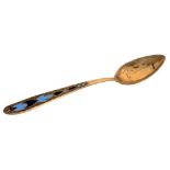 Silver gilt and enamel tea spoon. Bowl of the spoon in form of pear, Spatula decorated with