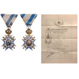 ORDER OF SAINT SAVA Knight`s Cross, 5th Class, 2nd Type, 2nd Model. Breast Badge, gilt Silver, 45x40