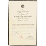 Awarding Document Peter II King of Yugoslavia, 340x215 mm, printed paper partially machinetyped,