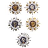 RSR - ORDER FOR CULTURAL MERIT, 1966 - 1989 Set 1-5 Classes (1966). Breast Stars, 52 mm, 8 rays,