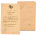 ORDER OF SAINT ANNA 3rd Class with Swords, Original Diploma. Printed paper partially typed,