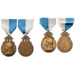 Lot of 2 Bronze Medal of Merit Breast Badges, bronze and bronze gilt, 35 mm, inscription “COLONIE DE