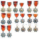 Lot of 9 ORDER OF SOCIAL MERIT Officer’s Crosses (5), Knight’s Crosses (4), instituted in 1936.