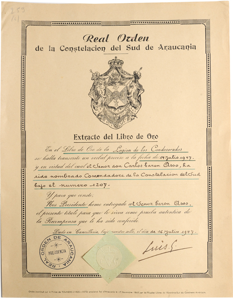 ORDER OF THE CONSTELLATION OF THE SOUTH Commander’s Cross Awarding Documents (2), 322x260 mm, - Image 3 of 3