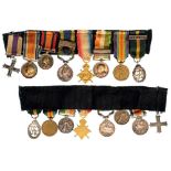 Medal Bar with 8 Miniatures Military Cross, War 1914-20 Medal, Mediterranean Medal, India General