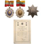 ORDER OF SIMON BOLIVAR Grand Officer’s Set, 2nd Class, instituted in 1880. Neck Badge, 58x48 mm,
