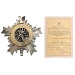 ORDER OF THE PEOPLE’S ARMY Silver Star and Diploma of the Order awarded to a Yugoslav Citizen, 3rd