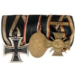 Bar of 3 Decorations Prussia, Iron Cross 1914, 2nd Class, 41 mm, Silver, Germany, WWI Kyffhauserbund
