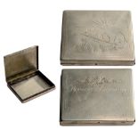 Metal cigarette case folk art work beginning 20th Century (prisoner labor ?), fun engraving about