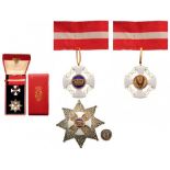 ORDER OF THE CROWN OF ITALY Grand Officer's Set, 2nd Class, instituted in 1868. Neck Badge, GOLD,