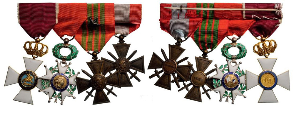 Medal Bar with 4 Decoration Spain, Order of Saint Hermenegildo, Knight’s Cross, GOLD, 38 mm,