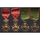 Lot of 2 War Crosses Belgium and France. Breast Badges, 64x39 mm and 47x37 mm, Bronze, original