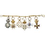 Personal group of 6 Miniature Decorations Belgium, Order of Leopold; Sweden, Order of the Northern