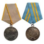 Lot of 2 Medal for Meritorious Service in Battle, instituted in 1938 Breast Badges, silver, 34 mm,