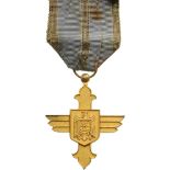 ORDER OF THE AERONAUTICAL VIRTUE, 1930 Gold Cross, 1st Model with cipher of King Carol II, for