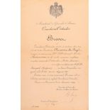 ORDER OF CIVIL MERIT, 1891 Romanian Authorization. Printed paper partially handwritten, 350x220