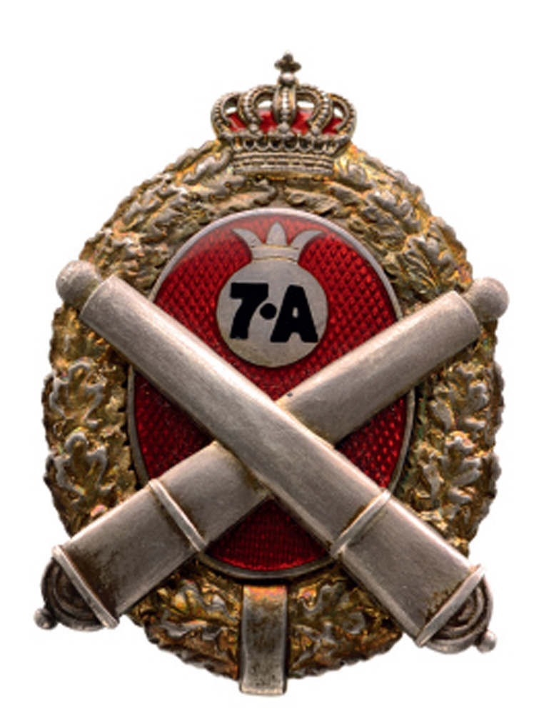 Regimental Badge "7th Artillery Regiment", Buzau Breast Badge, silver, hallmarked "SILBER, 900,