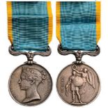 Crimea Medal, instituted in 1854 Breast Badge, Silver, 36 mm, original suspension device and ribbon,