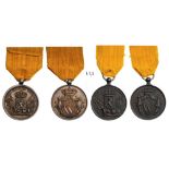 Lot of 2 Long Service Medals Silver and bronze Classes. Breast Badges, 36 mm, silver, bronze, with