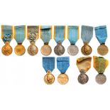 Lot of 7 Sports Honor Medals, 1st Class (2), 2nd Class (3), 3rd Class (2) Breast Badges, gilt