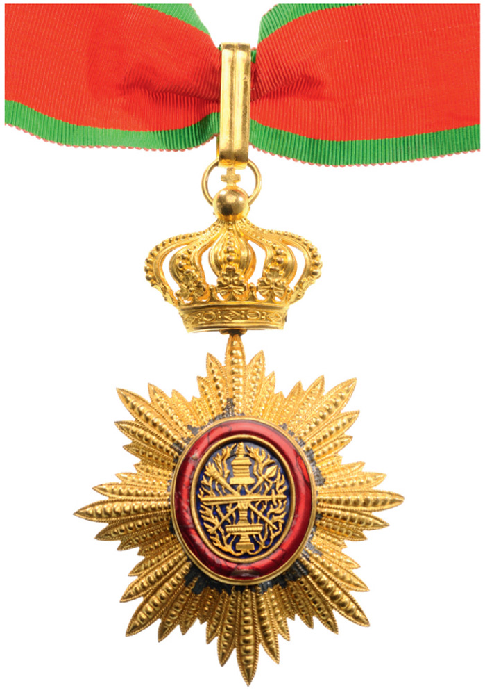 ROYAL ORDER OF CAMBODIA Commander's Cross, 3rd Class, instituted in 1864. Neck Badge, 63 mm, gilt