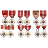 Lot of 6 ORDER OF THE CROWN OF ITALY Officer (1) and Knight's Crosses (5), 4 th and 5 th Class,
